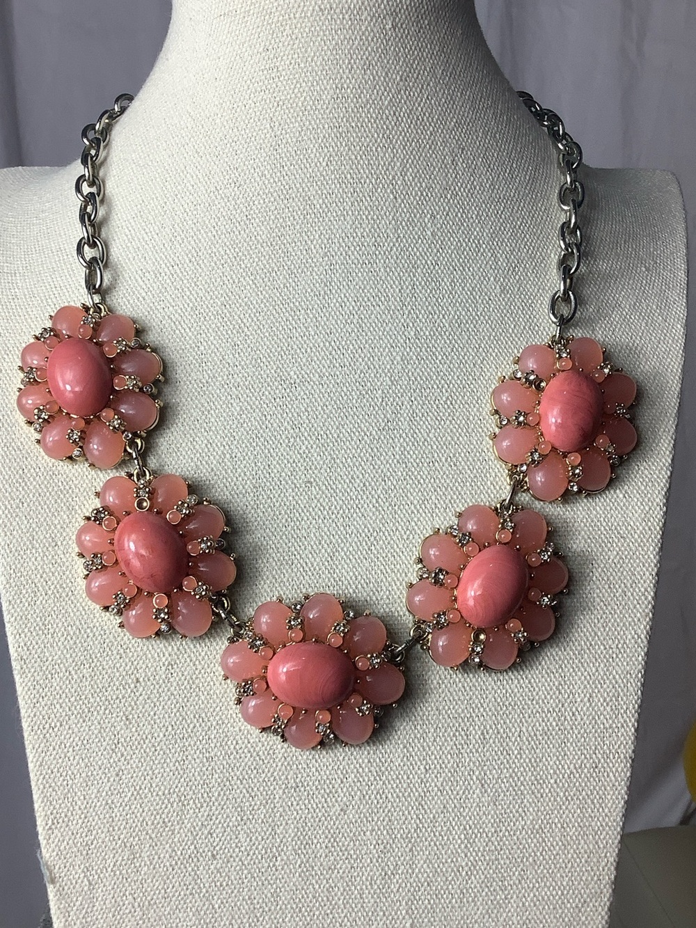 Blush Pink Floral Bib Necklace - Statement Cluster Pendant by Badgley Mischka